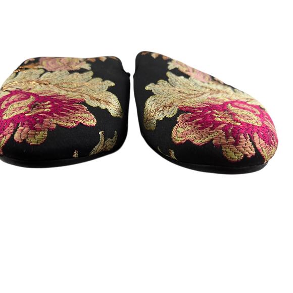 Birdies Flats Womens 8 Phoebe Floral Jacquard Mules Asian Black Gold Retro Glam - Picture 3 of 9